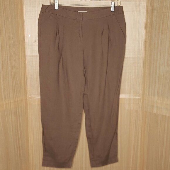 Loft Brown Linen Womens Pants 4 - Picture 3 of 7